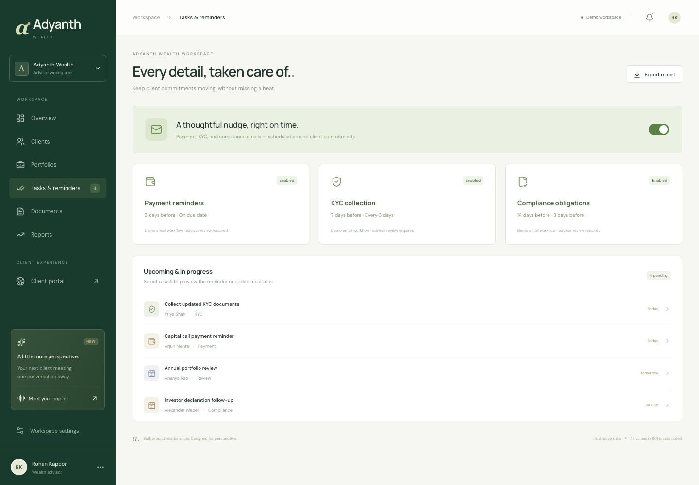 04 / TASKS & REMINDERS: A thoughtful follow-up, right on time.